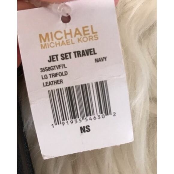 Michael Kors Jet Set Travel Large Leather Trifold Navy Blue Wallet - Picture 6 of 7